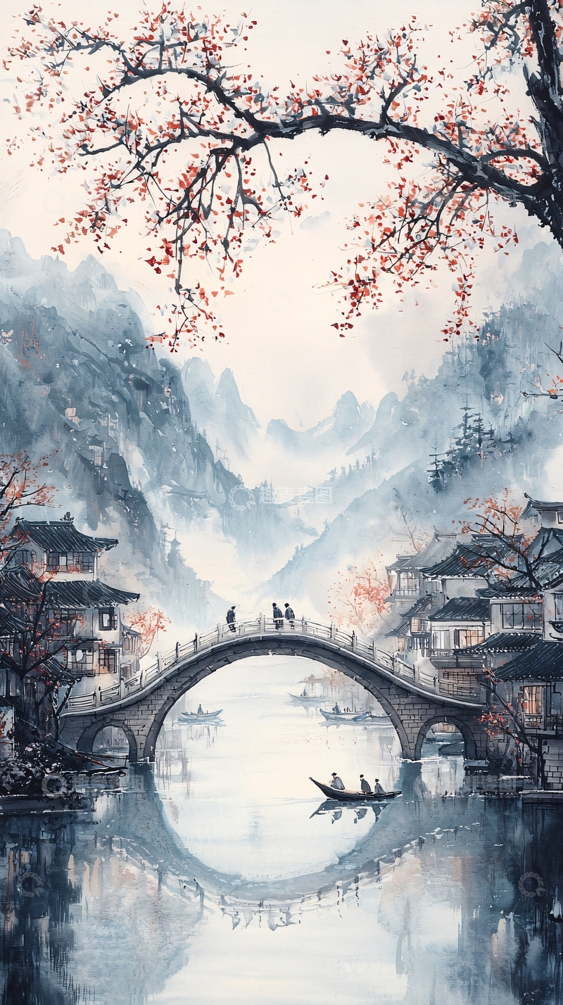 高清大图下载【趣麦麦图】水墨江南小桥流水人家