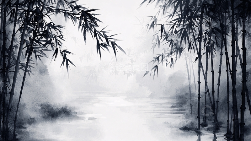 高清大图下载【趣麦麦图】水墨竹林意境