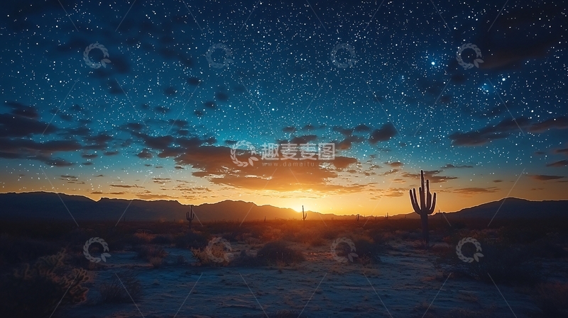 高清大图下载【趣麦麦图】星空下的沙漠日落