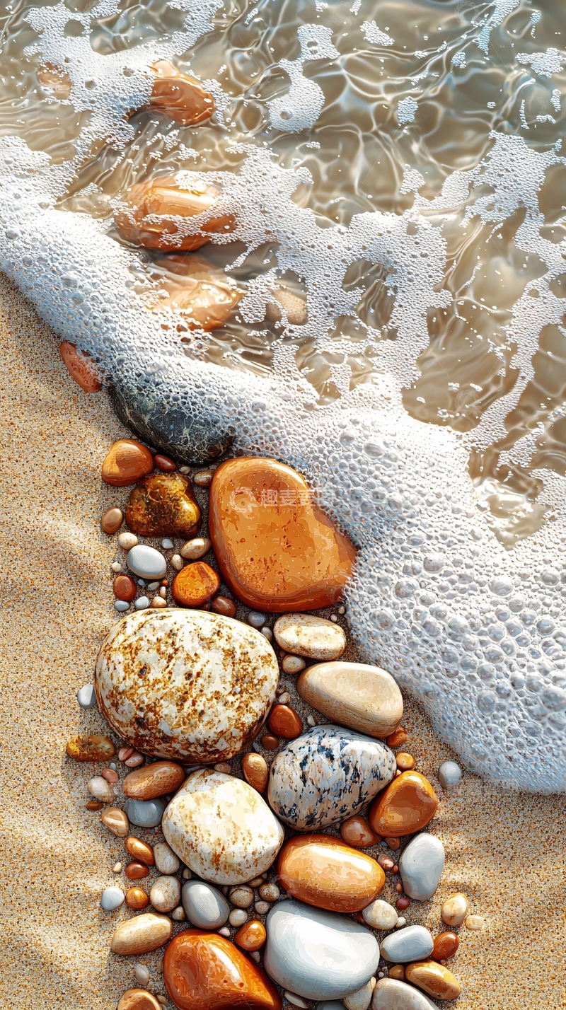 高清大图下载【趣麦麦图】海滩上的鹅卵石和海浪
