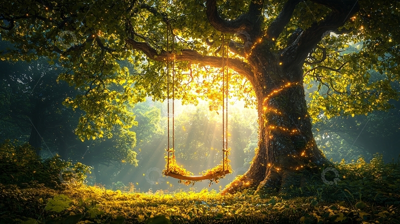 高清大图下载【趣麦麦图】树上悬挂着秋千的唯美场景