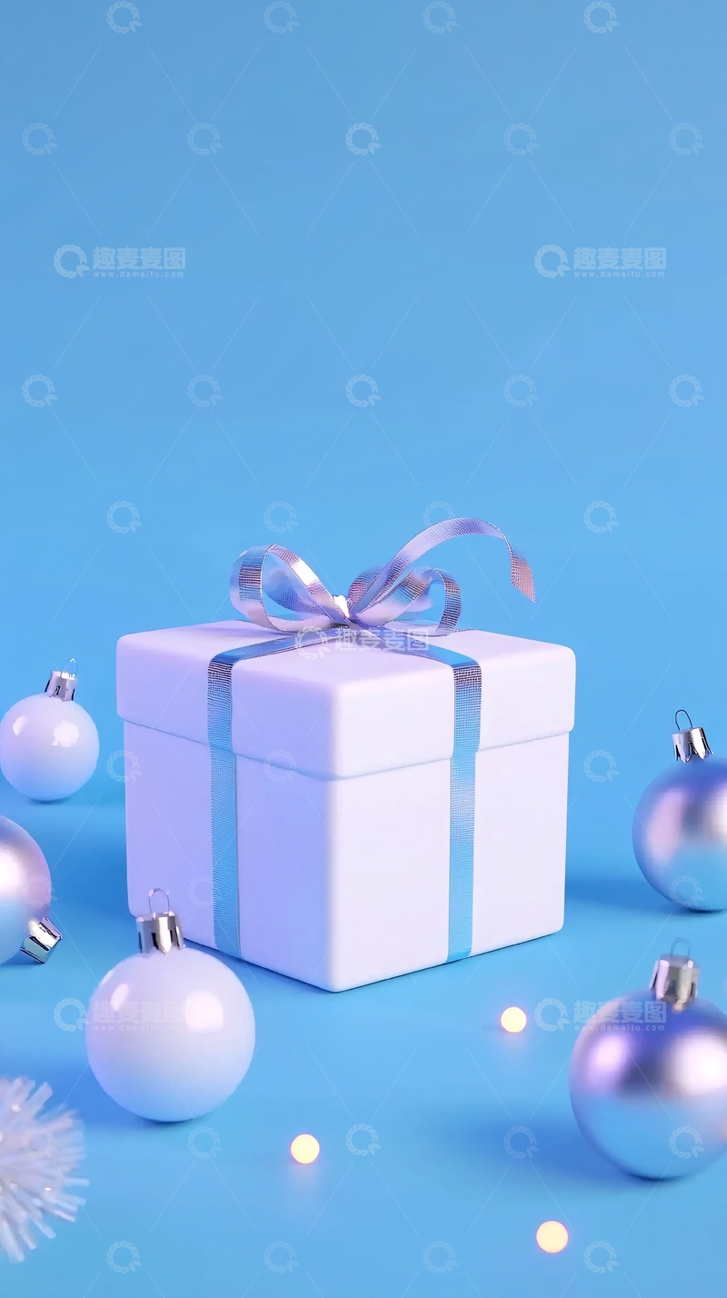 高清大图下载【趣麦麦图】蓝色背景白色礼物盒