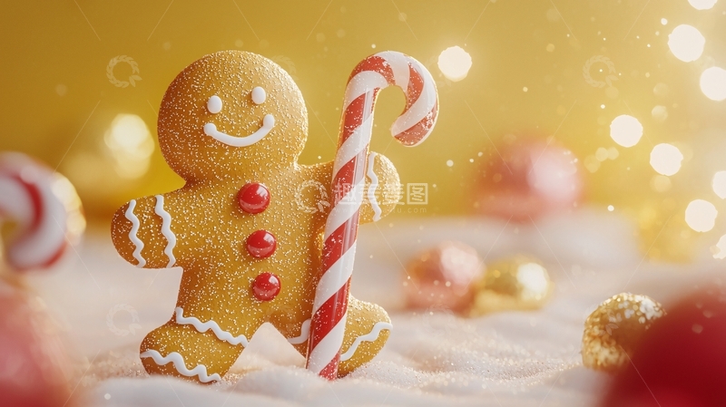 高清大图下载【趣麦麦图】姜饼人拿着拐杖糖