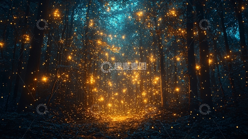 高清大图下载【趣麦麦图】神秘森林中闪耀的魔法光点