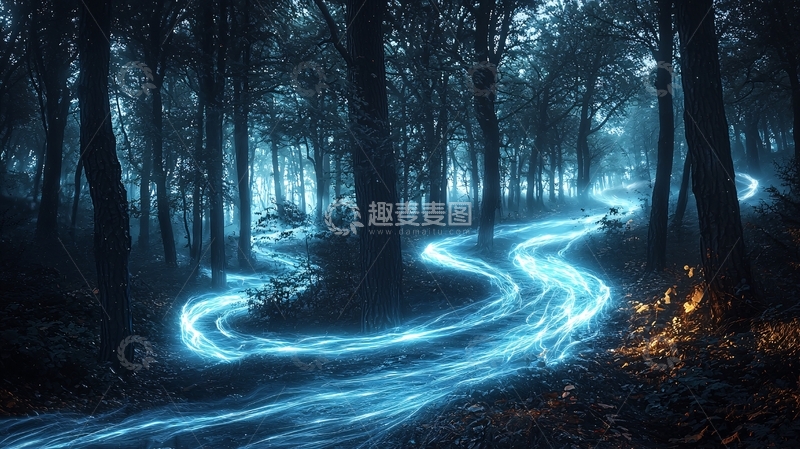 高清大图下载【趣麦麦图】神秘森林中的发光河流