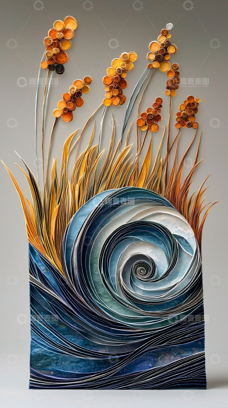 高清大图下载【趣麦麦图】衍纸花草海浪艺术