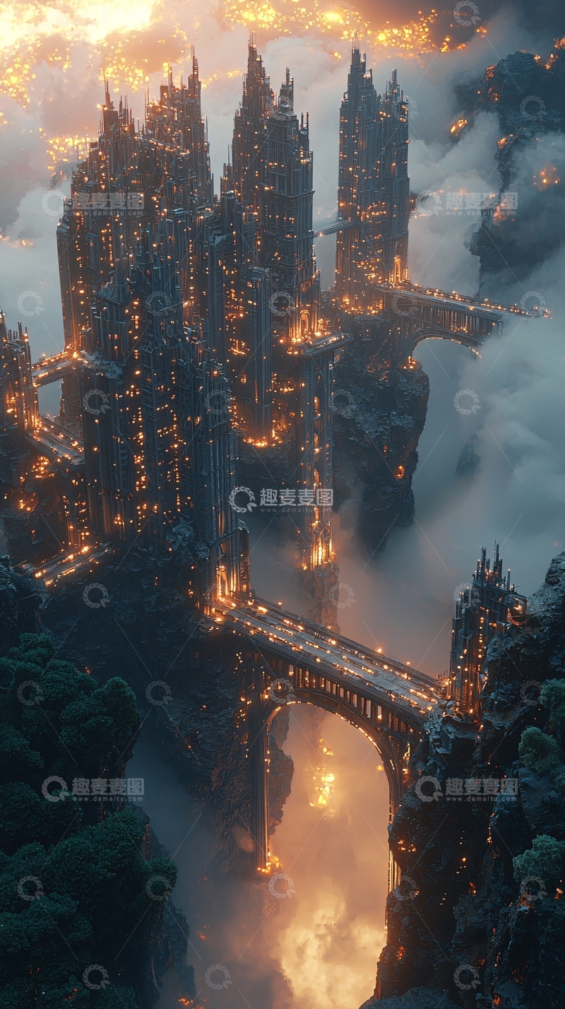 高清大图下载【趣麦麦图】悬崖上的未来城市