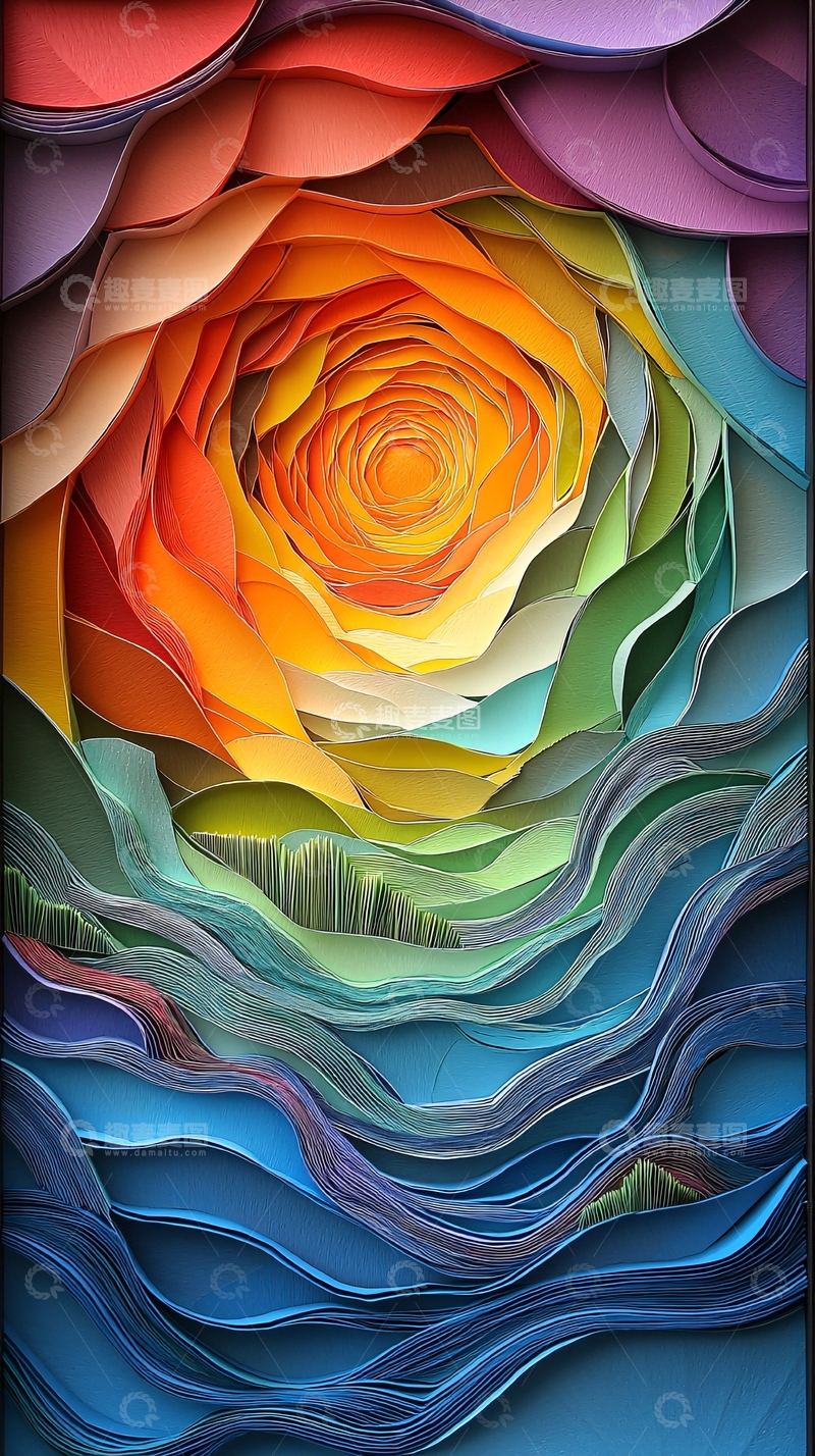 高清大图下载【趣麦麦图】彩虹色纸艺漩涡