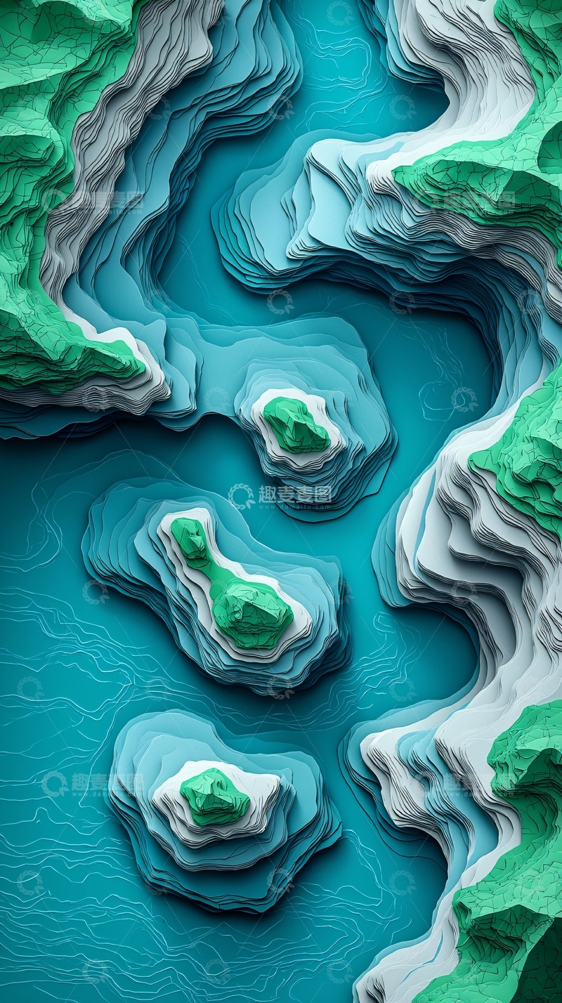 高清大图下载【趣麦麦图】河流和岛屿的抽象地形图