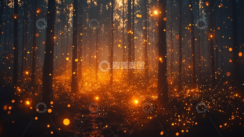 高清大图下载【趣麦麦图】森林夜景萤火虫飞舞