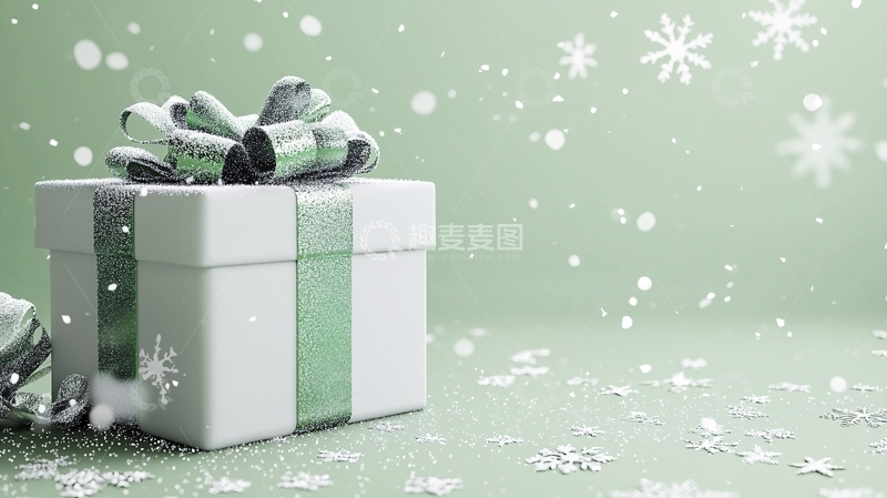 高清大图下载【趣麦麦图】绿色背景圣诞礼物