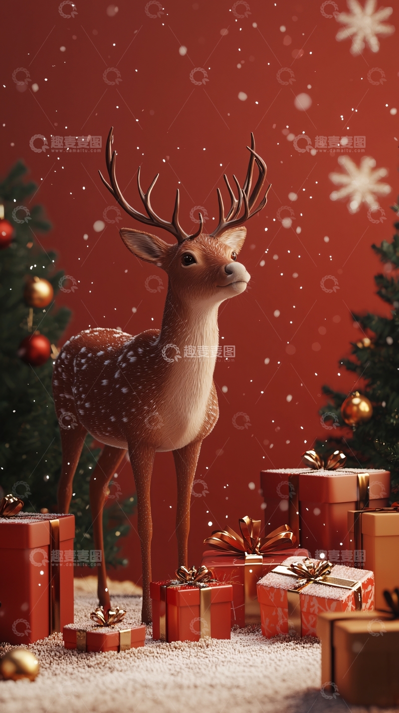 高清大图下载【趣麦麦图】圣诞节驯鹿