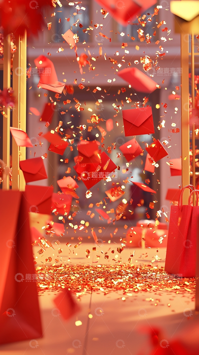高清大图下载【趣麦麦图】红色信封飞舞