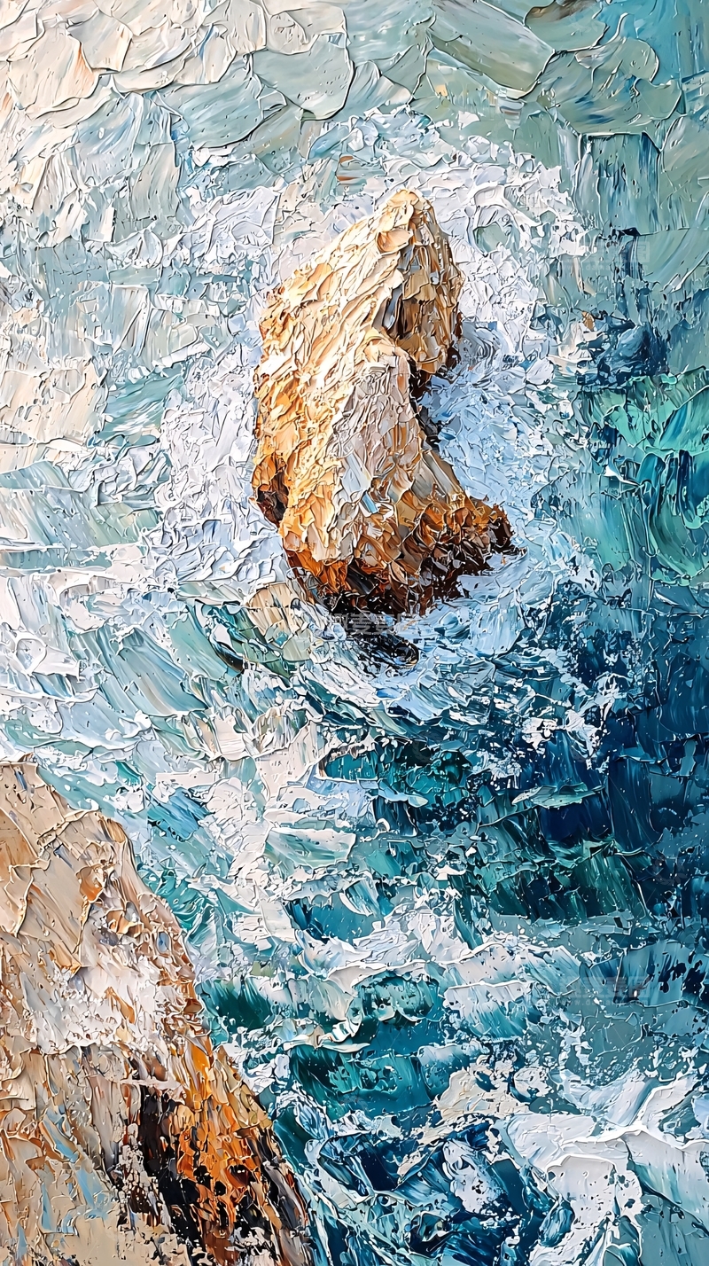 高清大图下载【趣麦麦图】海边的礁石被海水拍打的场景