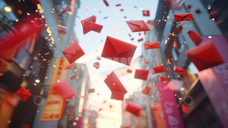 高清大图下载【趣麦麦图】空中飞舞的红色信封