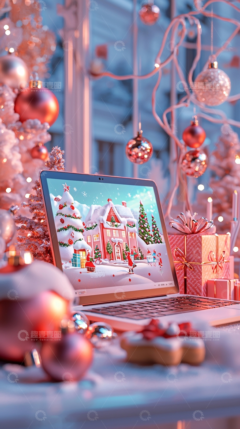 高清大图下载【趣麦麦图】粉色圣诞节电脑壁纸