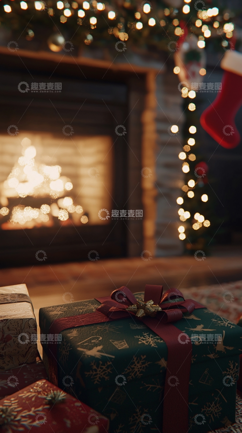 高清大图下载【趣麦麦图】壁炉旁的圣诞礼物