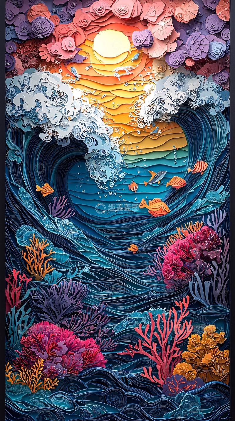 高清大图下载【趣麦麦图】纸艺海洋日出