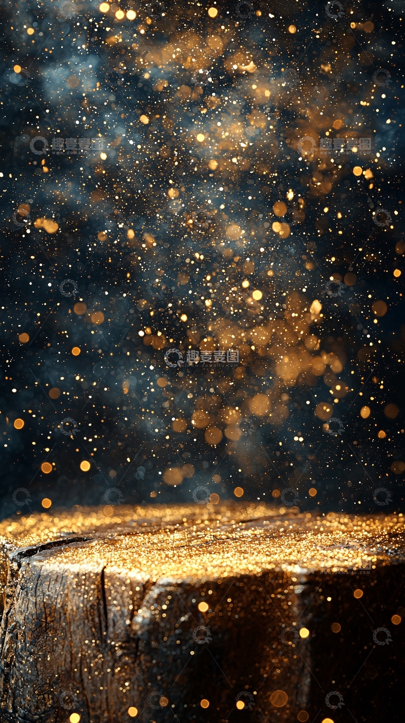 高清大图下载【趣麦麦图】金色闪光颗粒在深色背景上飞舞