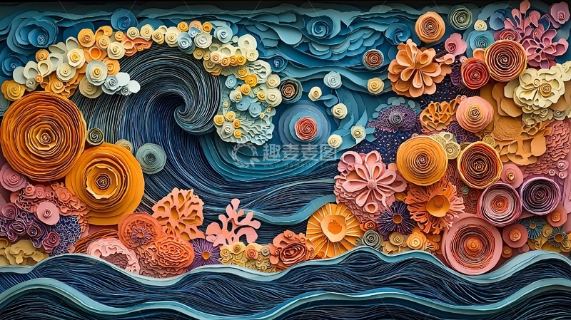 高清大图下载【趣麦麦图】海洋生物纸艺场景