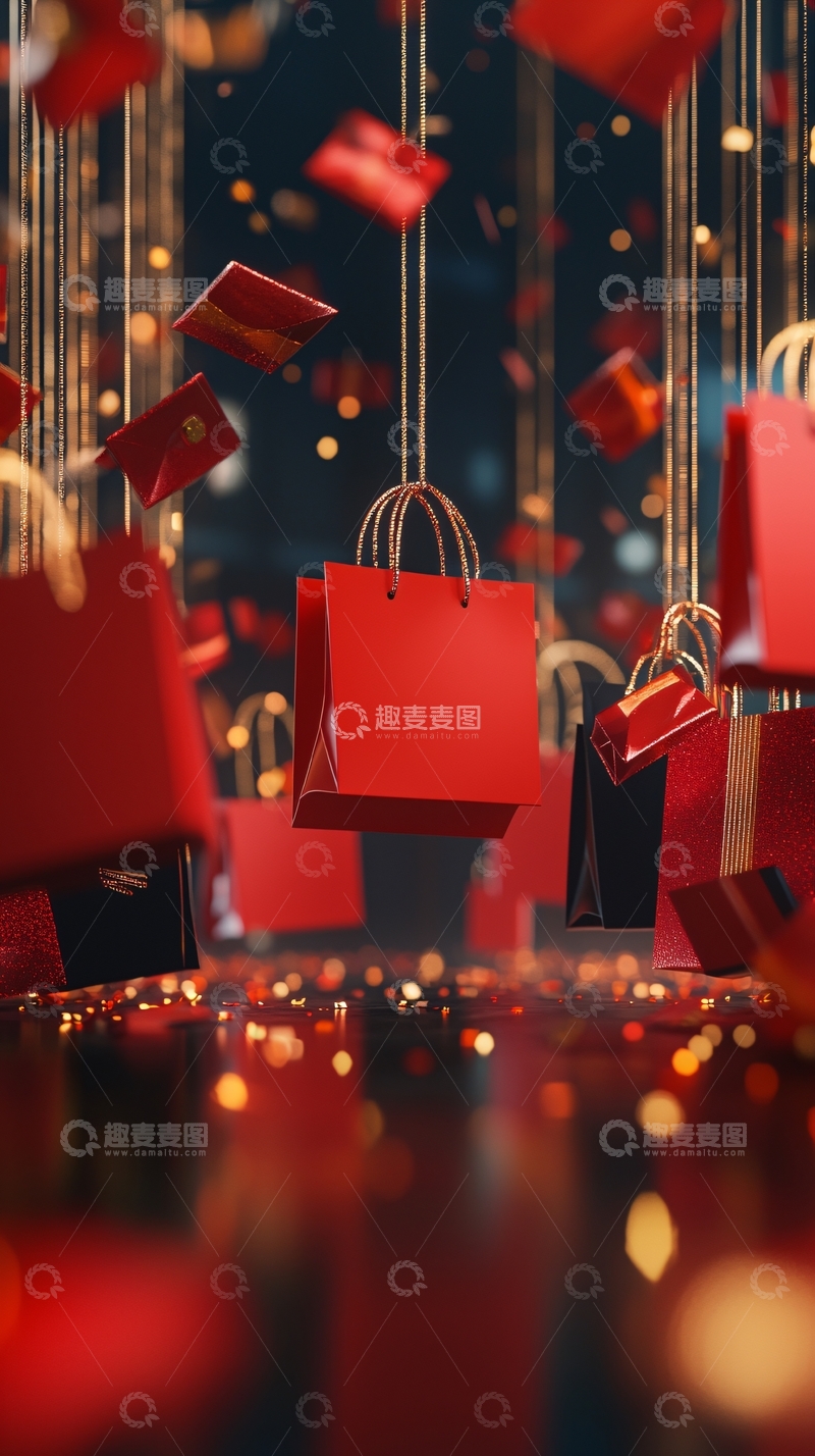 高清大图下载【趣麦麦图】红色购物袋