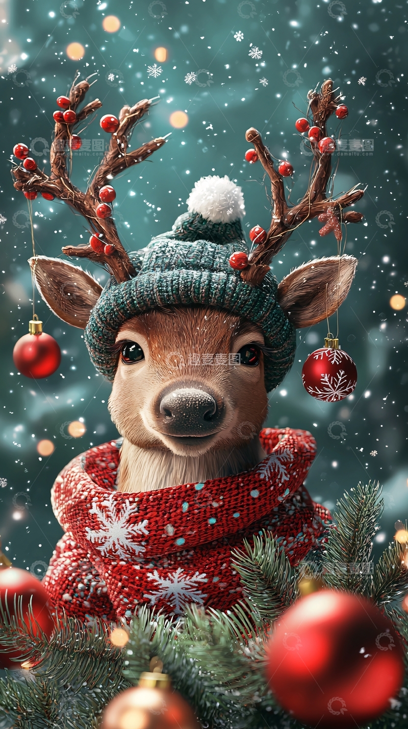 高清大图下载【趣麦麦图】圣诞小鹿