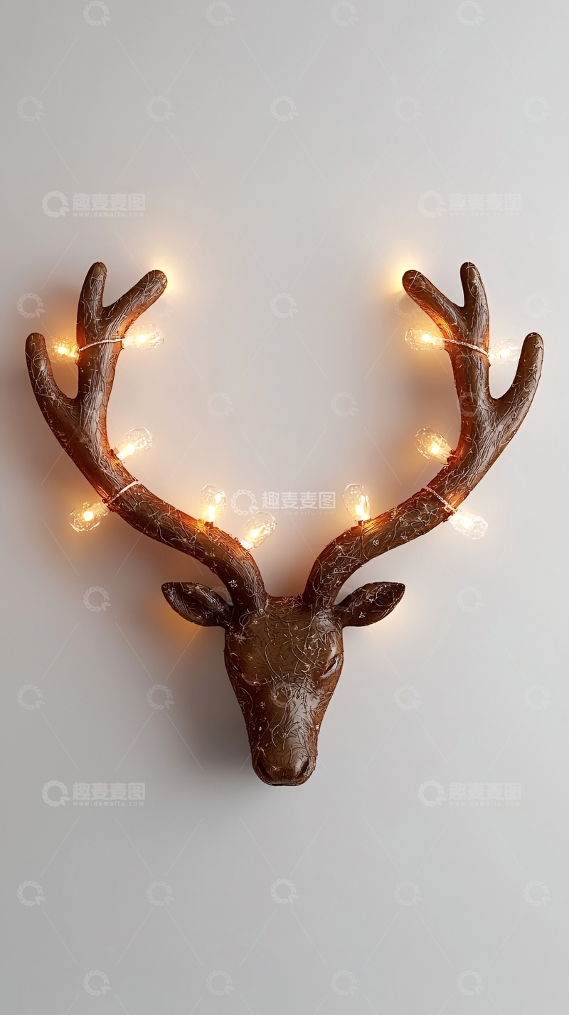 高清大图下载【趣麦麦图】带灯的鹿头装饰