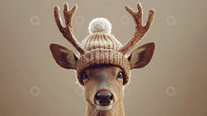 高清大图下载【趣麦麦图】戴毛线帽的小鹿