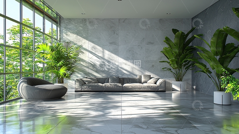 高清大图下载【趣麦麦图】明亮简约客厅绿植点缀