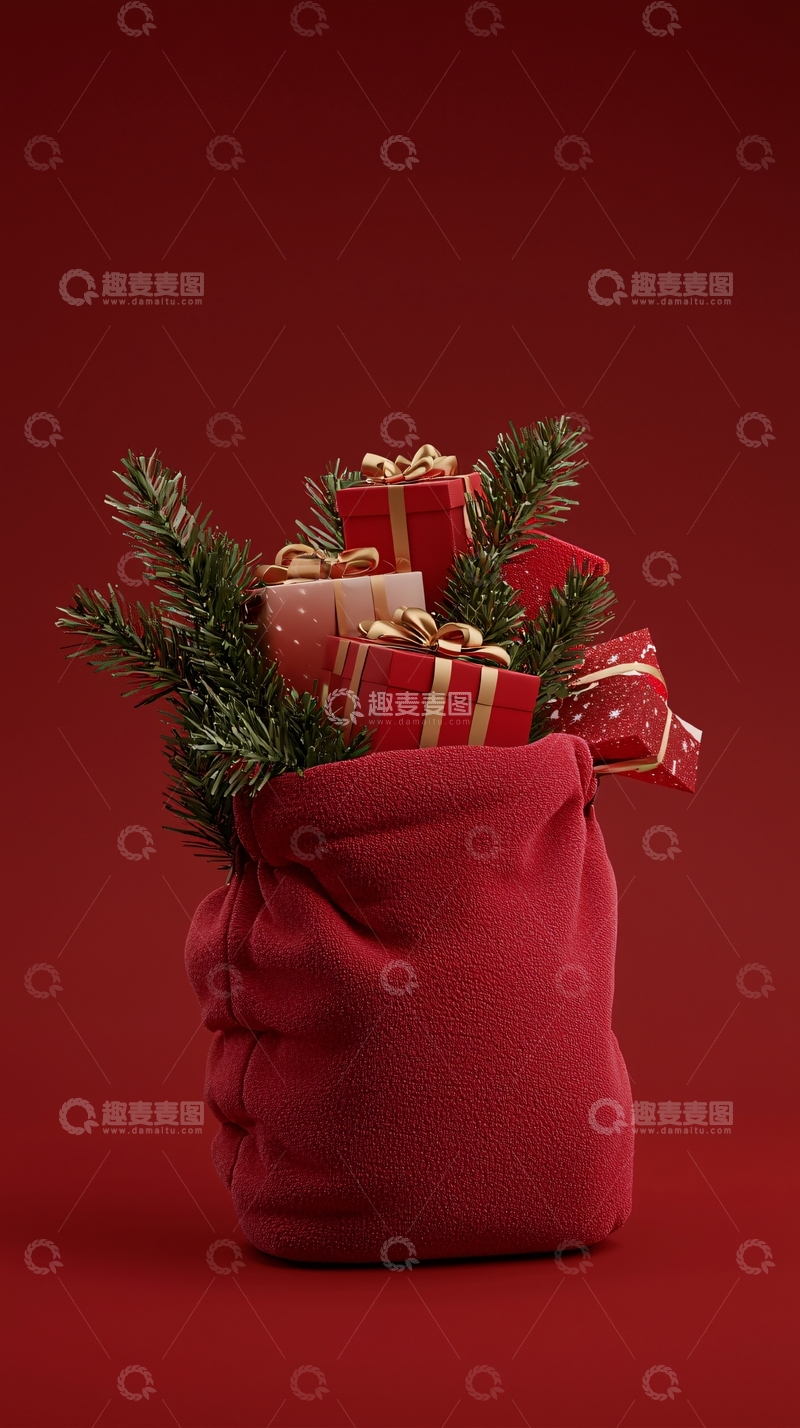 高清大图下载【趣麦麦图】红色圣诞礼物袋