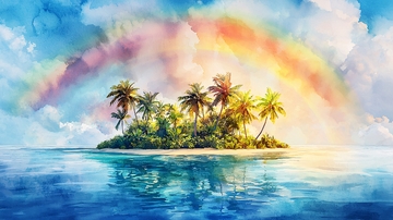 热带岛屿彩虹风景