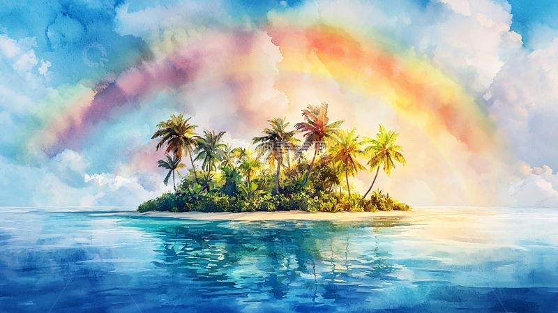 高清大图下载【趣麦麦图】热带岛屿彩虹风景
