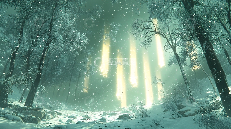 高清大图下载【趣麦麦图】冬日森林里的光柱美景