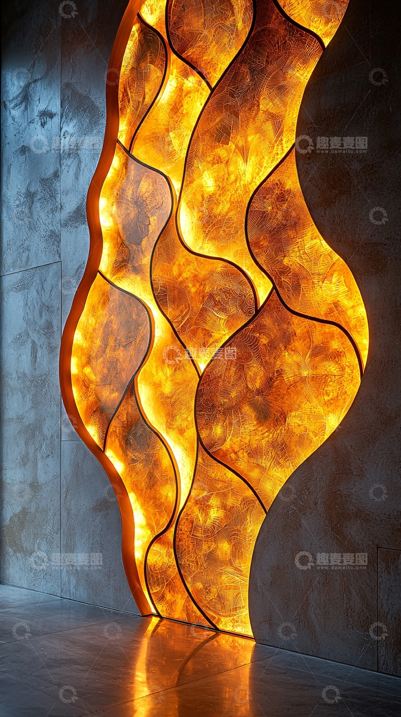 高清大图下载【趣麦麦图】琥珀色曲线发光墙面装饰