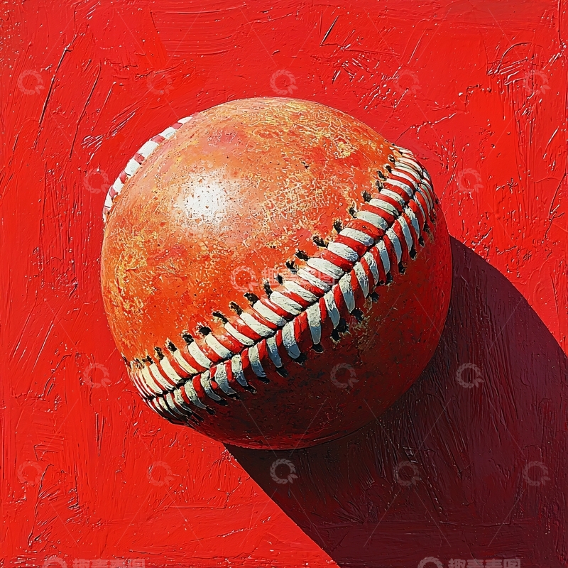 高清大图下载【趣麦麦图】红色背景下的橙色棒球