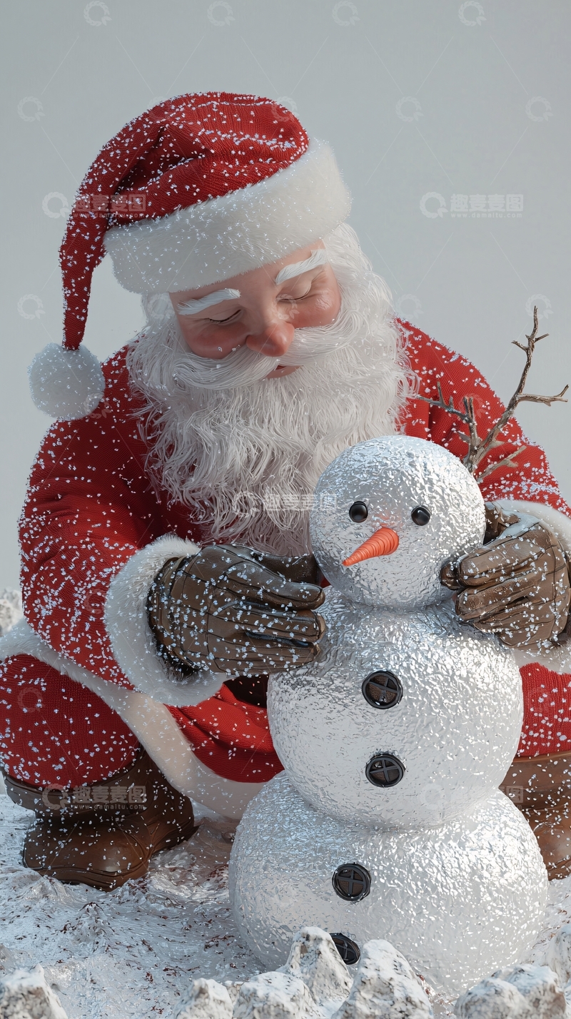 高清大图下载【趣麦麦图】圣诞老人堆雪人
