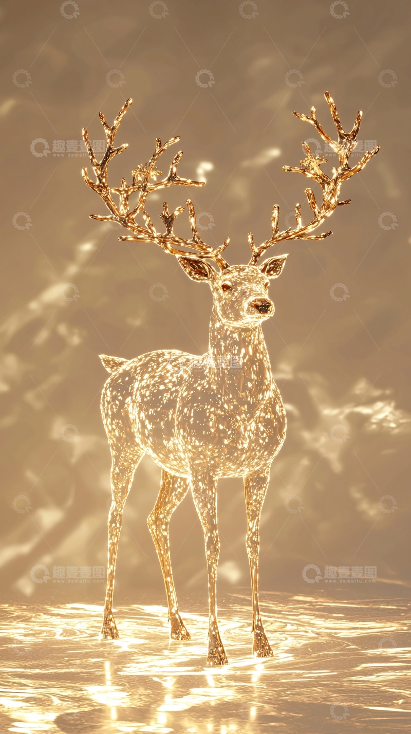 高清大图下载【趣麦麦图】闪亮金色圣诞驯鹿