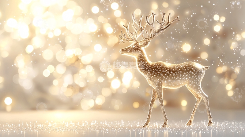 高清大图下载【趣麦麦图】金色光芒中的驯鹿