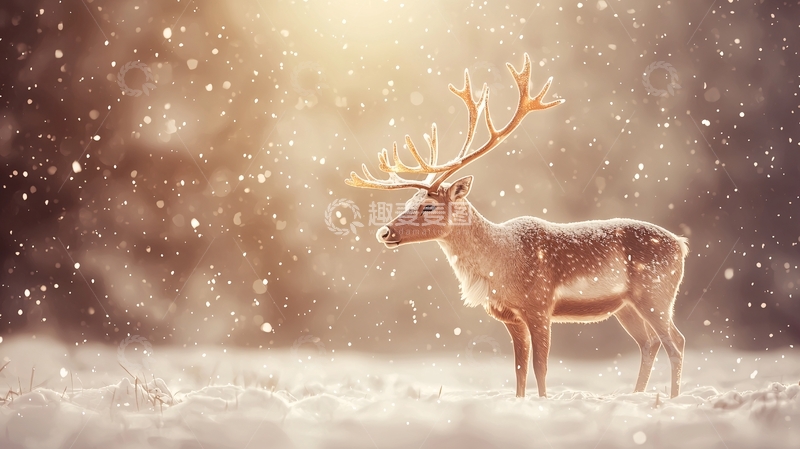 高清大图下载【趣麦麦图】冬日雪景下的雄鹿
