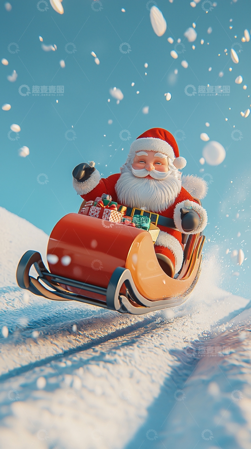 高清大图下载【趣麦麦图】圣诞老人雪橇