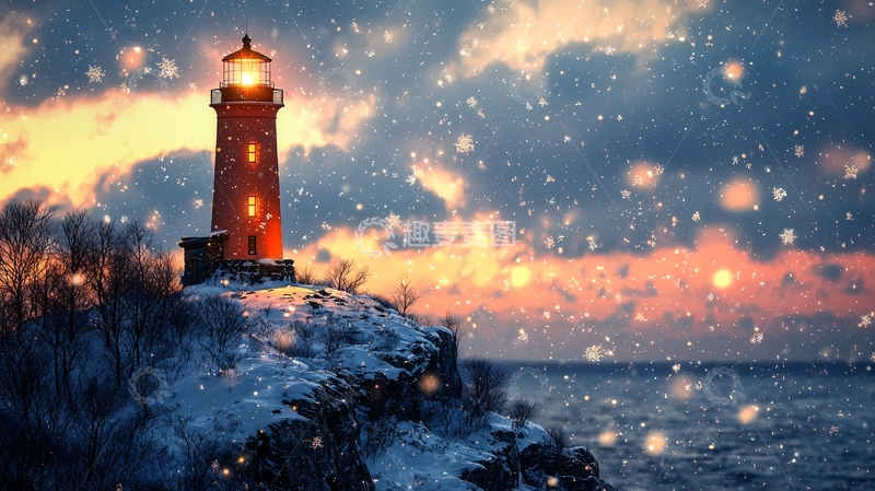 高清大图下载【趣麦麦图】雪夜灯塔守护者