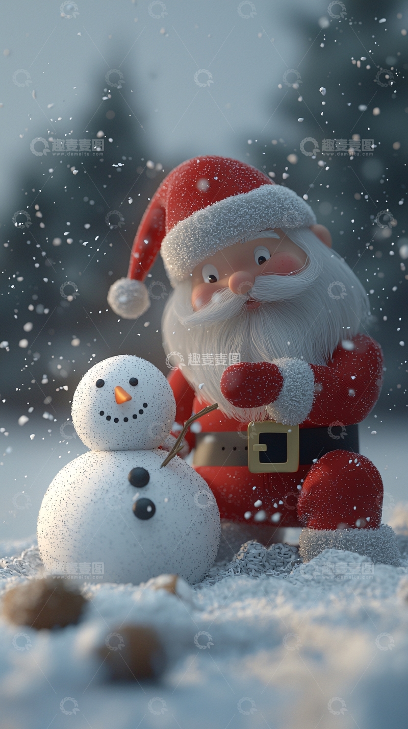 高清大图下载【趣麦麦图】圣诞老人与雪人