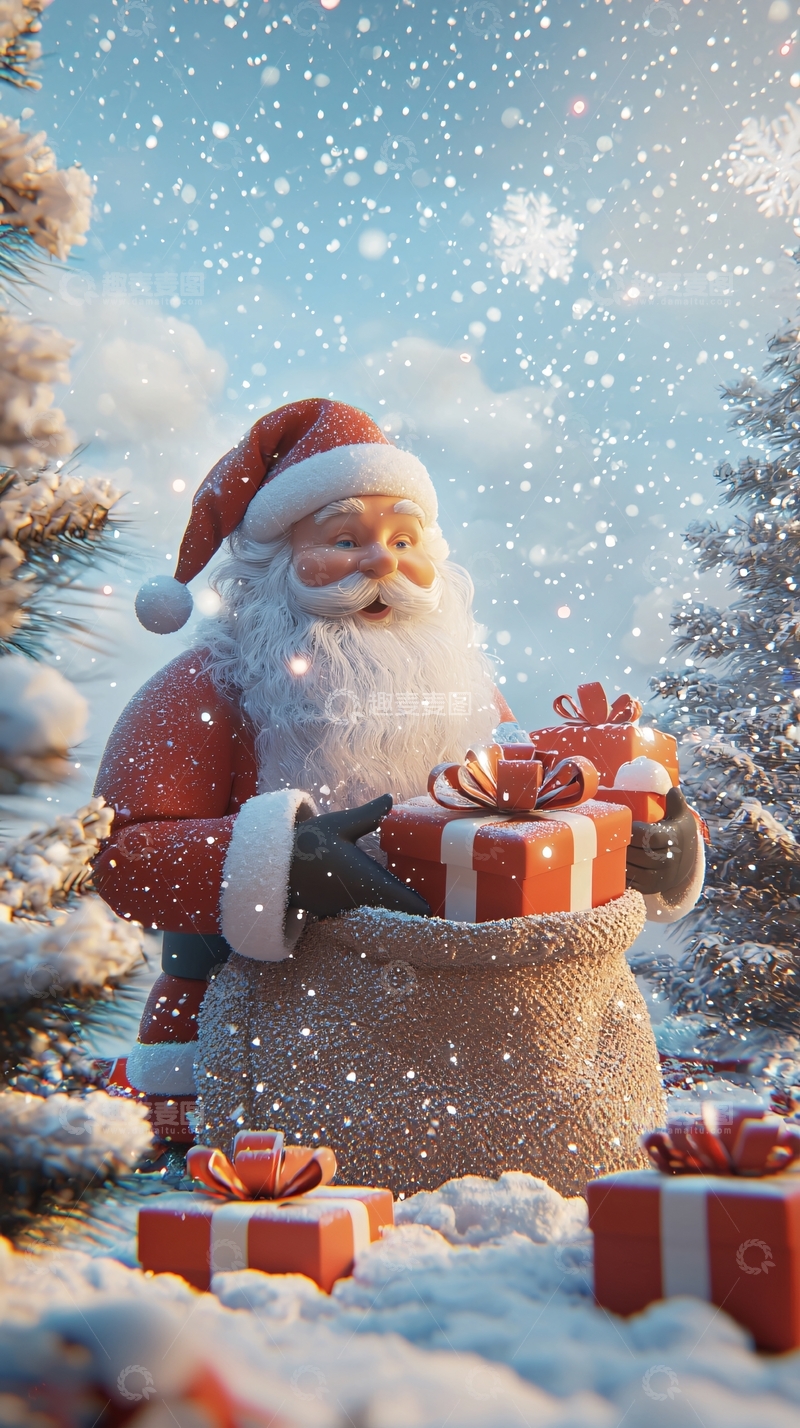 高清大图下载【趣麦麦图】圣诞老人送礼物