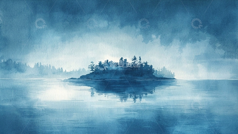 高清大图下载【趣麦麦图】水面上的朦胧小岛