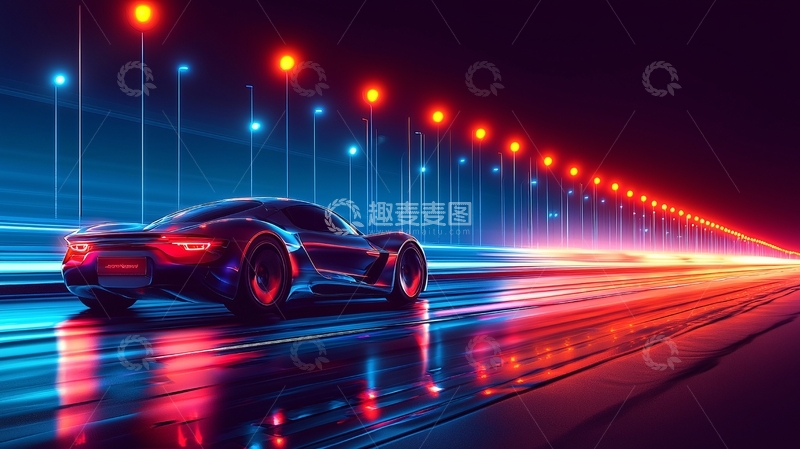 高清大图下载【趣麦麦图】夜间行驶的未来汽车