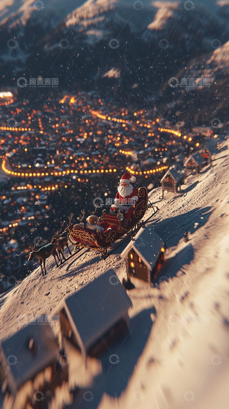 高清大图下载【趣麦麦图】圣诞老人雪橇