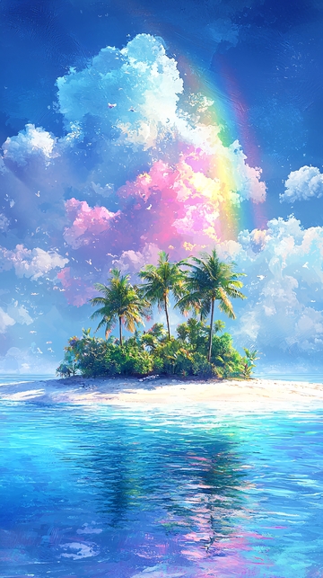 热带岛屿彩虹云朵