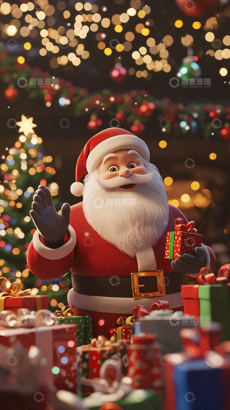 高清大图下载【趣麦麦图】圣诞老人送礼物