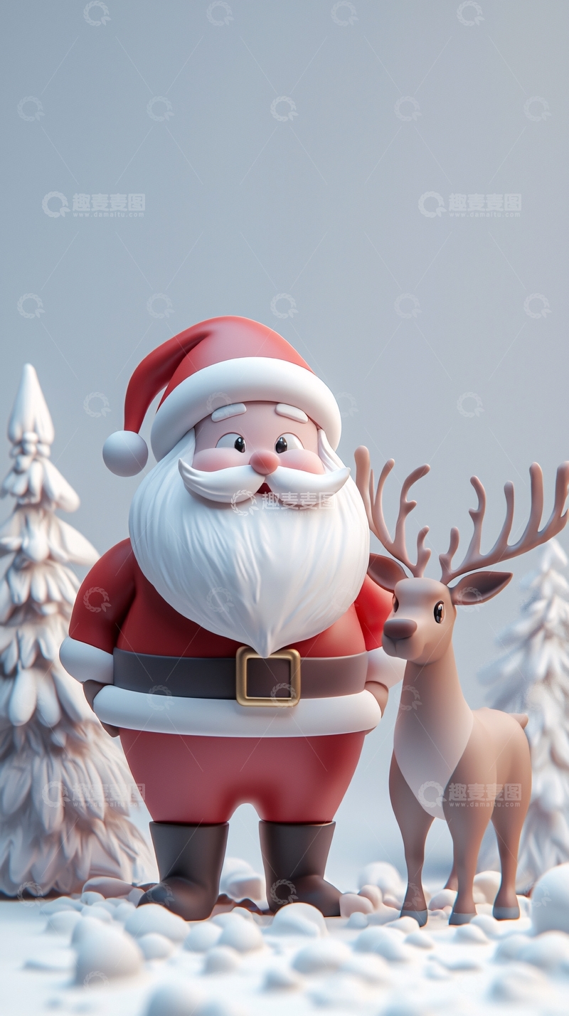 高清大图下载【趣麦麦图】圣诞老人与驯鹿