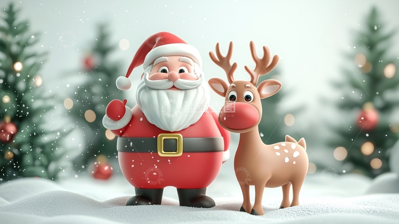 高清大图下载【趣麦麦图】圣诞老人和驯鹿